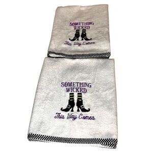 Set of 2 “Something Wicked This Way Comes” Witch Feet Tea Towels 100% Cotton